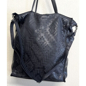 Caterina Lucchi Black Leather Handbag Crossbody Purse Tote Large Laser Cut